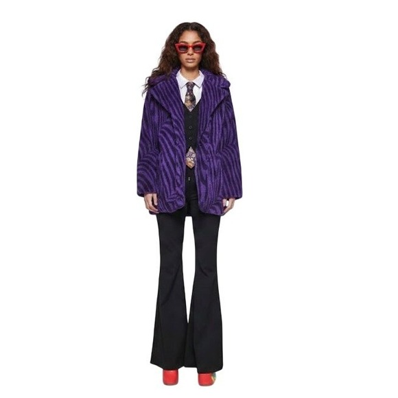 Dolls Kill x Willy Wonka Purple Swirl Faux Fur Coat XL Oversized Jacket - Picture 3 of 6